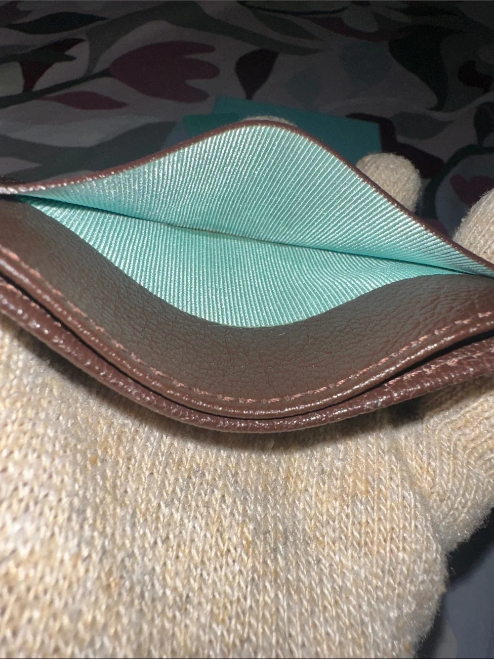 Tiffany & Co. Brown Textured Leather Card Holder Unisex